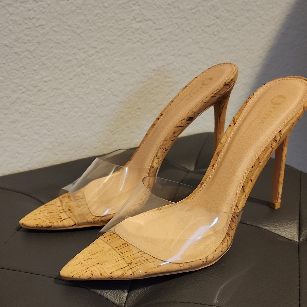 Tan Stiletto Heels with Transparent Design